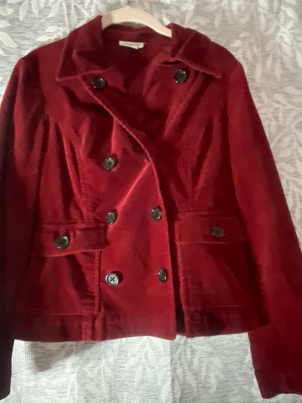 Harold's Red Corduroy Jean Jacket with Button Back Detail
